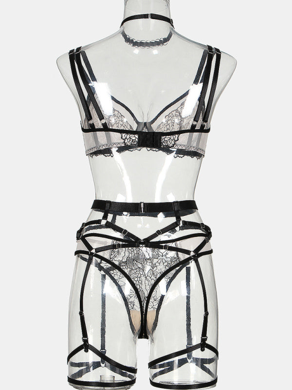 Fashionable embroidered mesh and see-through five-piece set