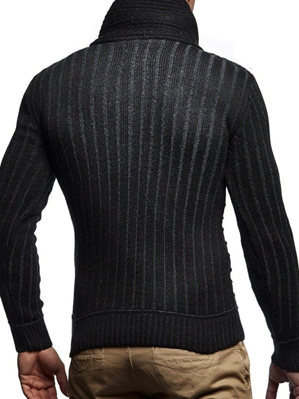Fashionable men’s leather buttoned sweater pullover turtleneck loose coat