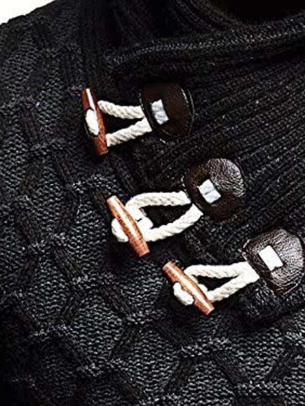 Fashionable men’s leather buttoned sweater pullover turtleneck loose coat