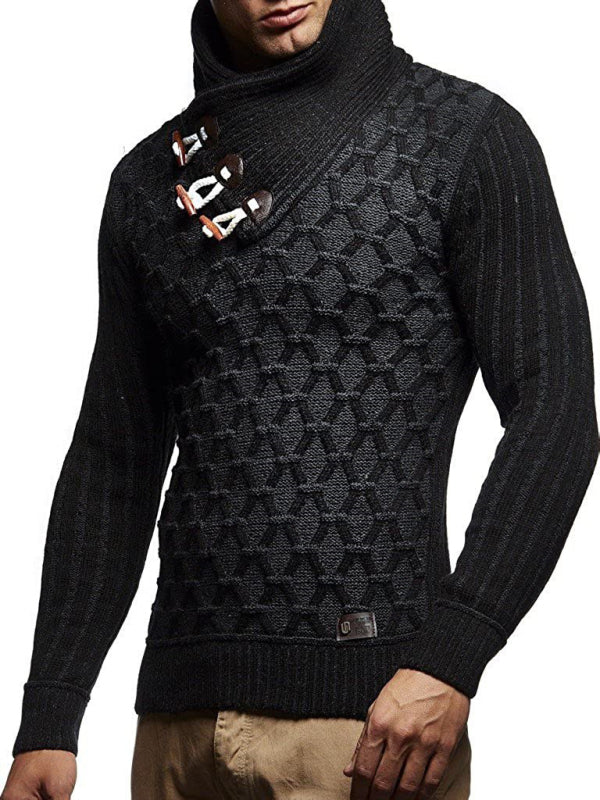 Fashionable men’s leather buttoned sweater pullover turtleneck loose coat