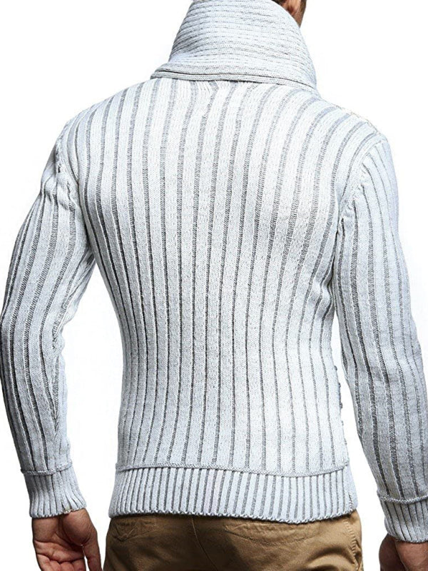 Fashionable men’s leather buttoned sweater pullover turtleneck loose coat