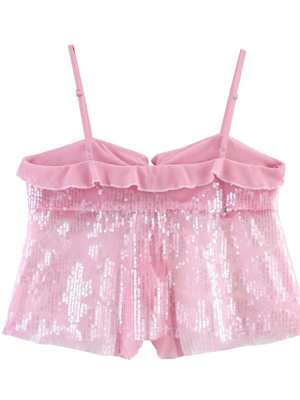 Fashionable simple and versatile casual sequined camisole top