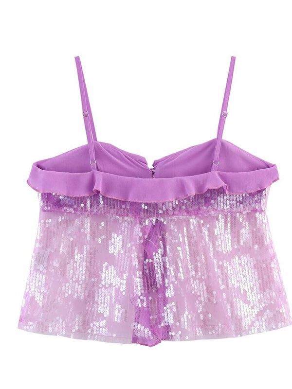 Fashionable simple and versatile casual sequined camisole top