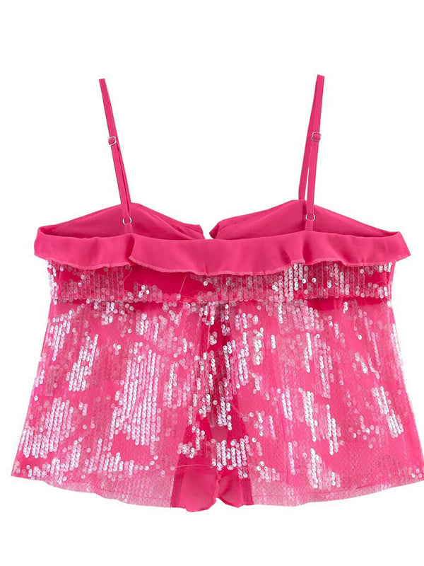 Fashionable simple and versatile casual sequined camisole top
