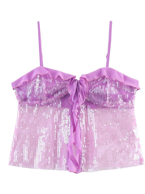 Fashionable simple and versatile casual sequined camisole top - Purple / S