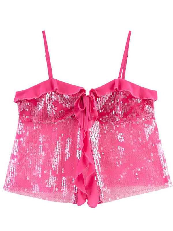 Fashionable simple and versatile casual sequined camisole top - Rose / S