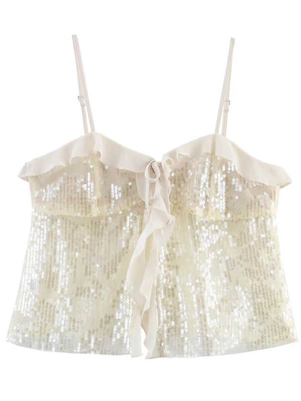 Fashionable simple and versatile casual sequined camisole top - White / S