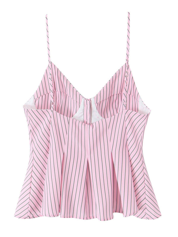 Pink and gray striped camisole top with spaghetti straps, perfect for casual wear