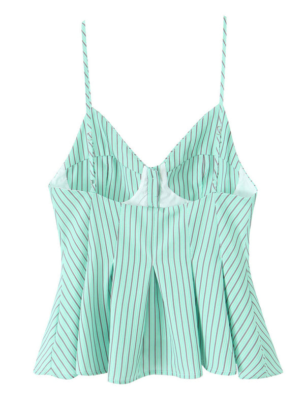 Mint green striped camisole top displayed on fashionable spaghetti strap top mannequin