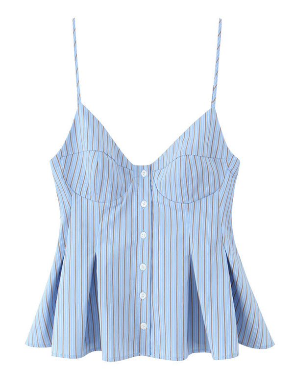 Blue striped button-down camisole from Fashionable Spaghetti Strap Top collection