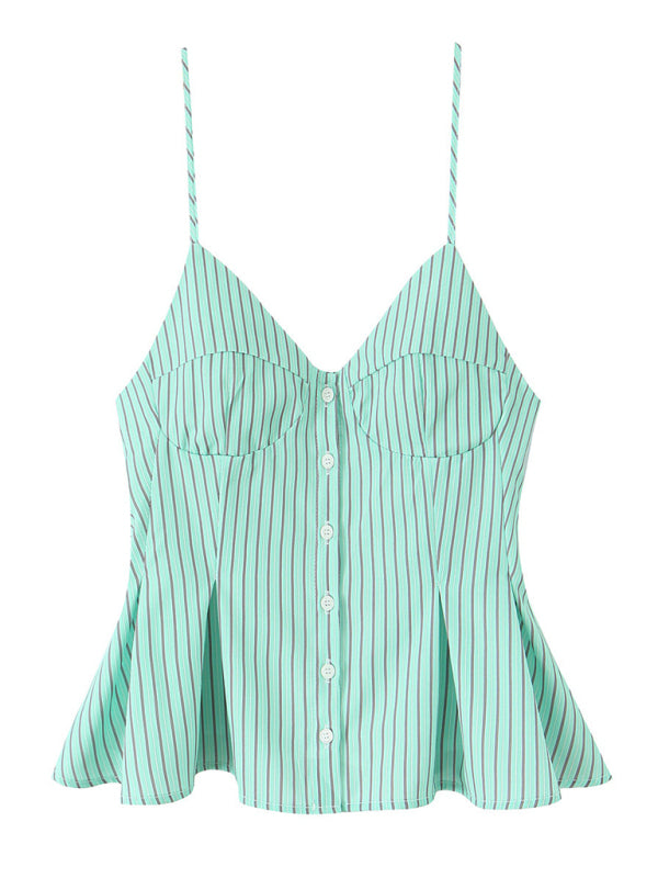 Mint green striped button-down camisole from Fashionable Spaghetti Strap Top collection
