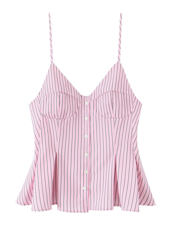 Pink and white striped button-down camisole with spaghetti straps from Fashionable Top