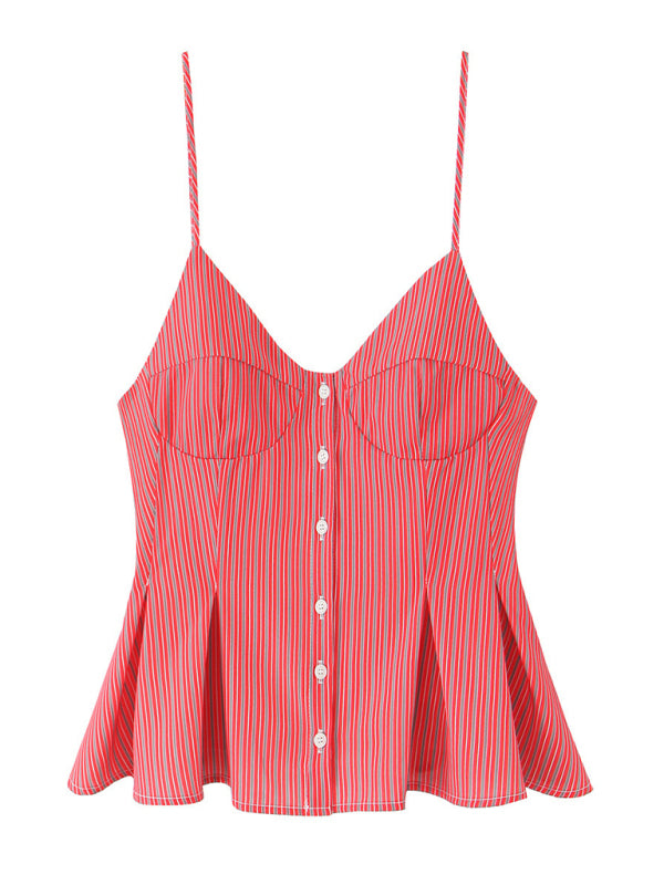 Red and white striped button-down camisole top with spaghetti straps in Fashionable Spaghetti Strap Top collection