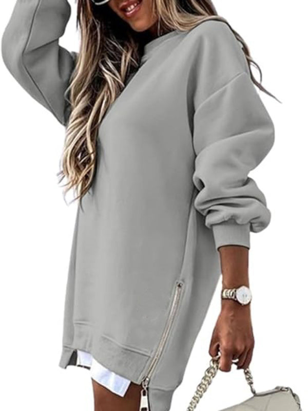 Fashionable stitching side zipper design pullover sweatshirt - Grey / S