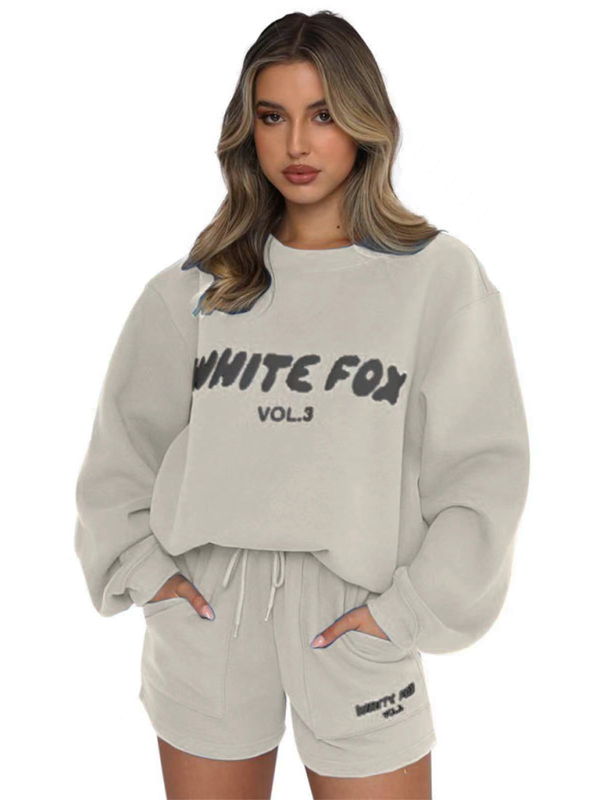 Fashionable street style English letter print sweatshirt sweatpants sweater suit - Misty grey / S
