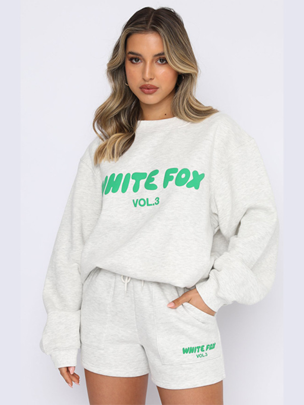 Fashionable street style English letter print sweatshirt sweatpants sweater suit - White / S