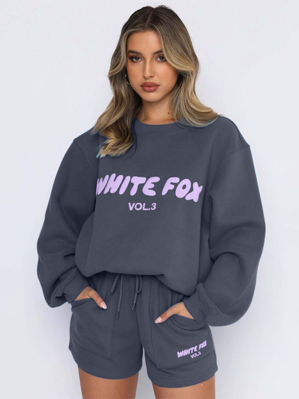 Fashionable street style English letter print sweatshirt sweatpants sweater suit - Charcoal grey / S