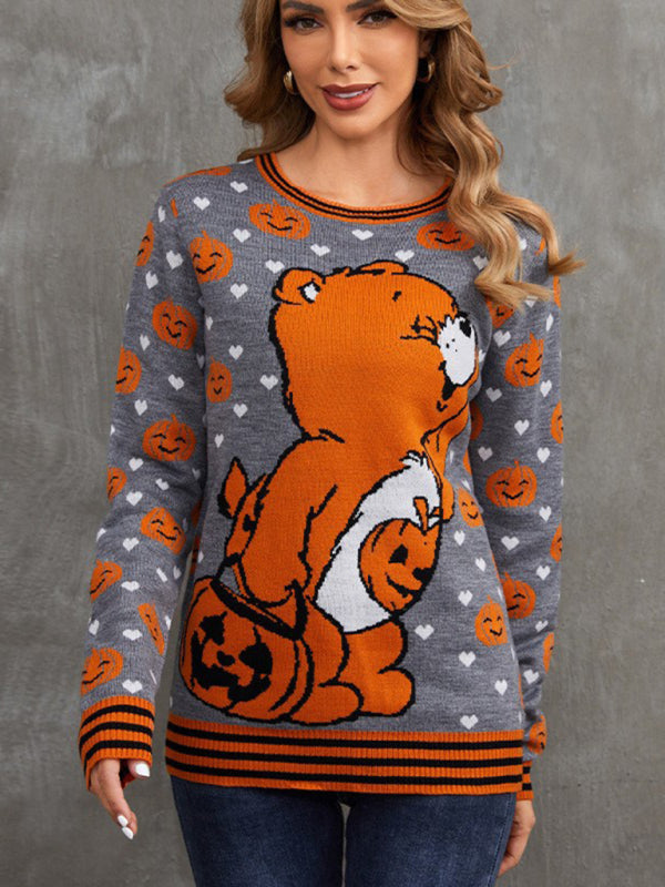 Fashionable Women’s Halloween Jacquard Cartoon Casual Women’s Sweater