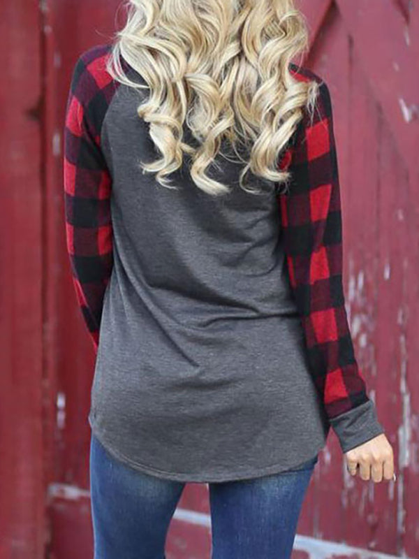 Festive Plaid Sleeve Christmas Knit Top - Pattern / S