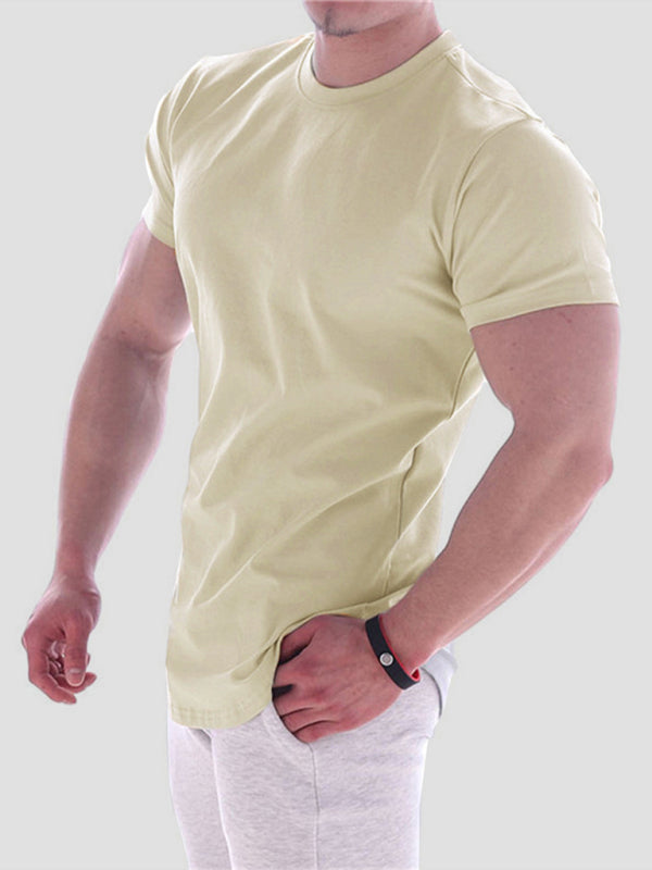 Fitness trendy brand quick-drying round neck elastic short-sleeved tight-fitting sports T-shirt - Cracker khaki / M
