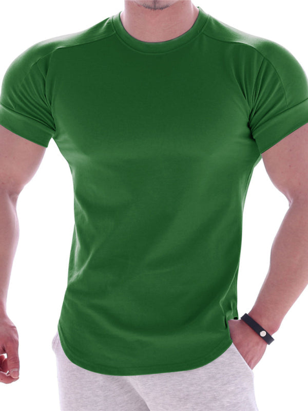Fitness trendy brand quick-drying round neck elastic short-sleeved tight-fitting sports T-shirt - Green / M