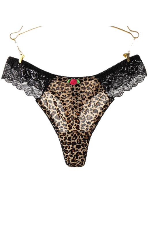 Floral Lace High Elasticity Nylon Knit Panties for Women - Leopard / M
