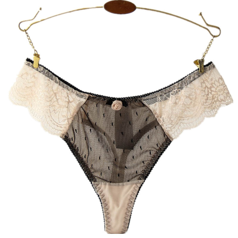 Floral Lace High Elasticity Nylon Knit Panties for Women - Nude / M