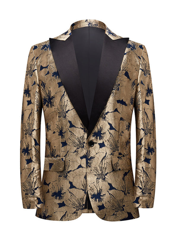Floral Pattern Long Sleeve Business Blazer - Golden yellow / S
