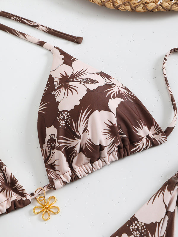 Floral print halterneck bikini top with vibrant floral pattern and supportive design