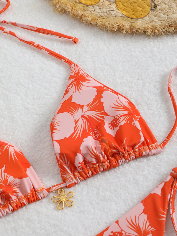 Floral print halterneck bikini top ideal for stylish beachwear and summer outings