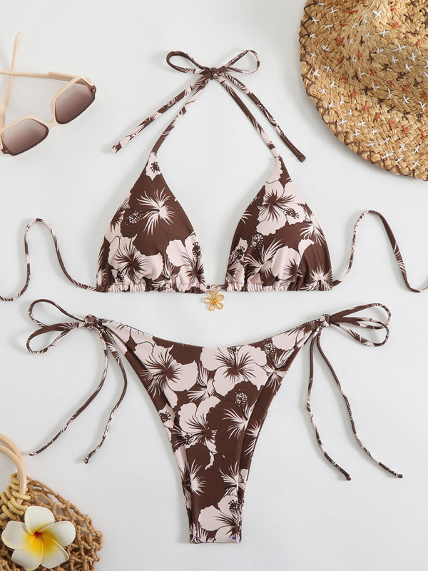Floral print halterneck bikini set for stylish beachwear and summer fashion options