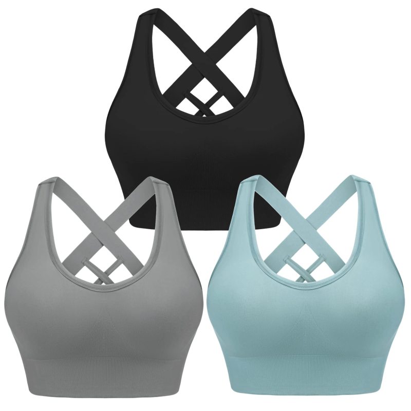 Four seasons women’s solid sports nylon sports bra - Black + blue + grey / S
