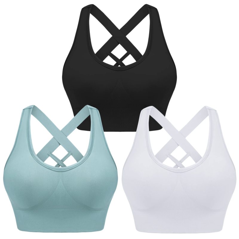 Four seasons women’s solid sports nylon sports bra - Black + white + blue / S