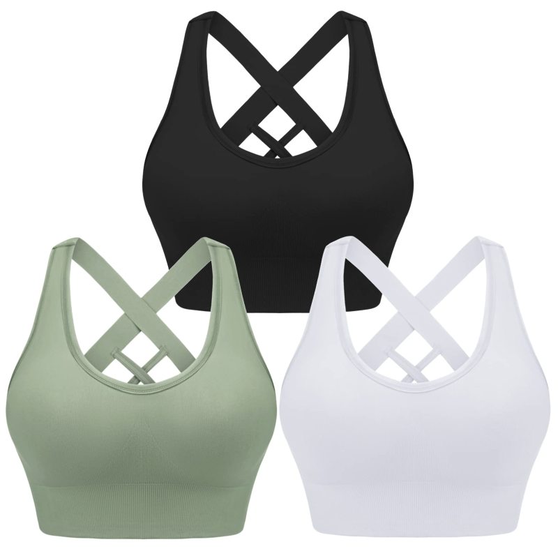 Four seasons women’s solid sports nylon sports bra - Black + white + green / S