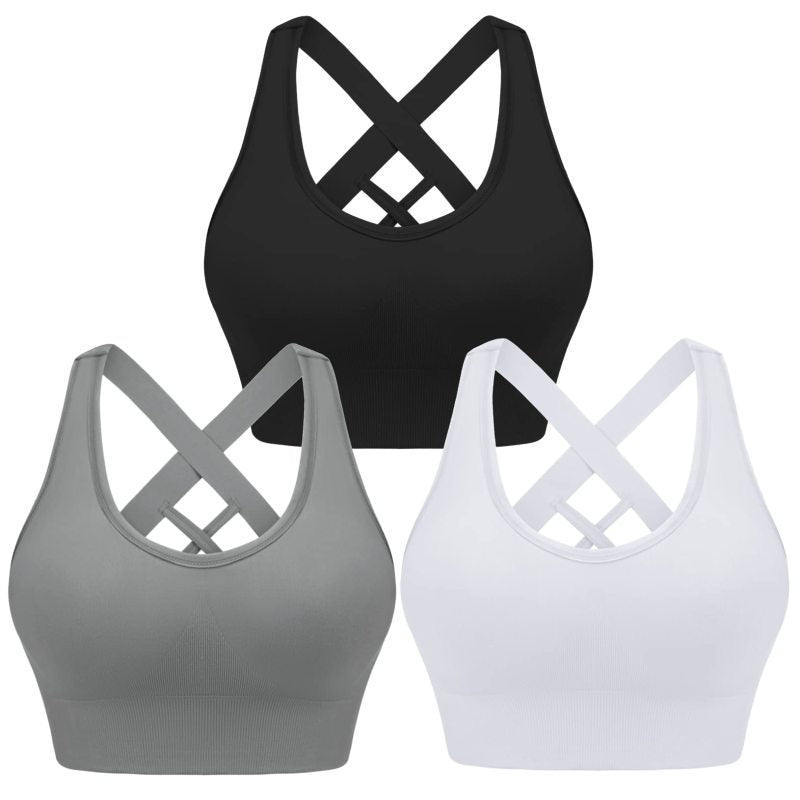 Four seasons women’s solid sports nylon sports bra - Black + white + grey / S