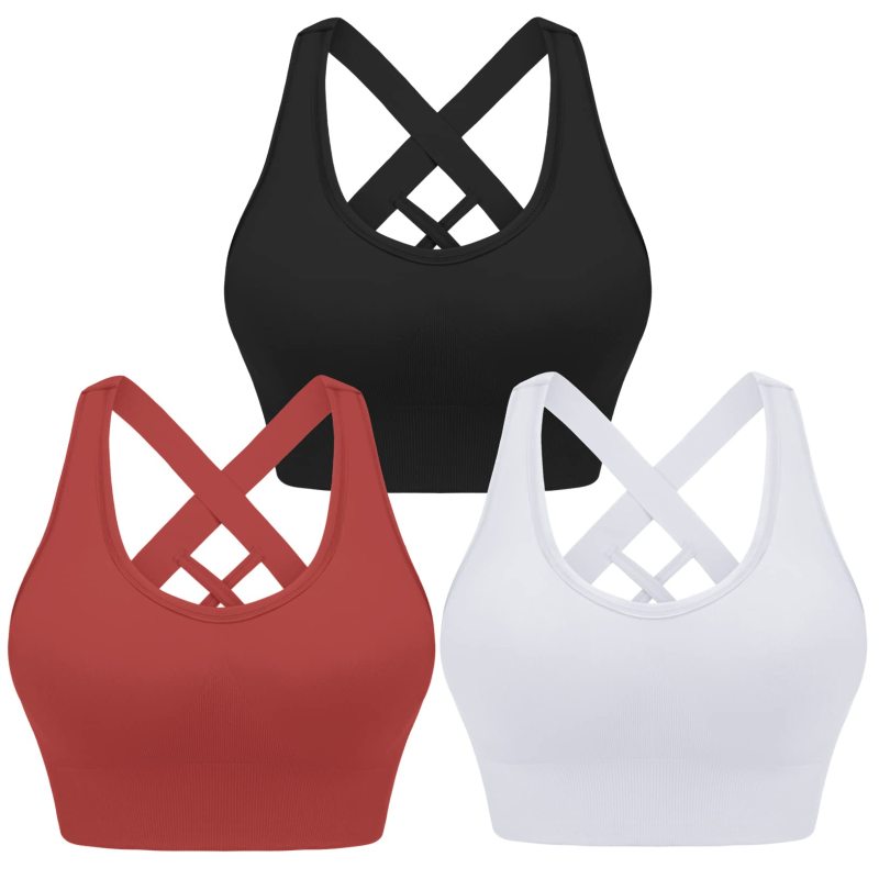 Four seasons women’s solid sports nylon sports bra - Black + white + red / S