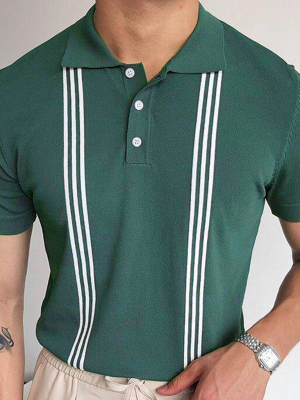 Green Striped Short Sleeve Slim Fit Polo Shirt - Green / S