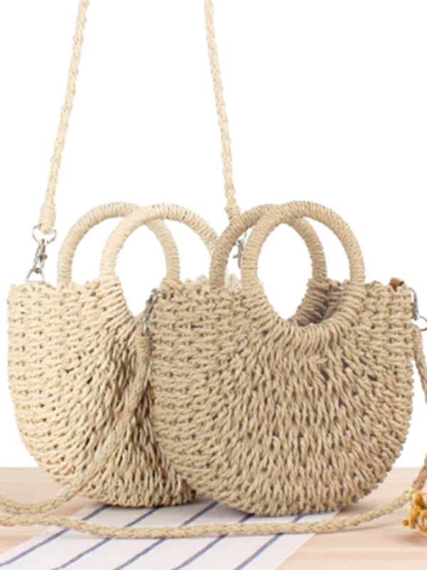 Half round straw woven bag beach hand woven bag holiday women’s bag