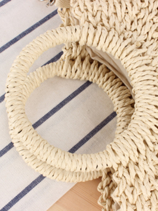 Half round straw woven bag beach hand woven bag holiday women’s bag