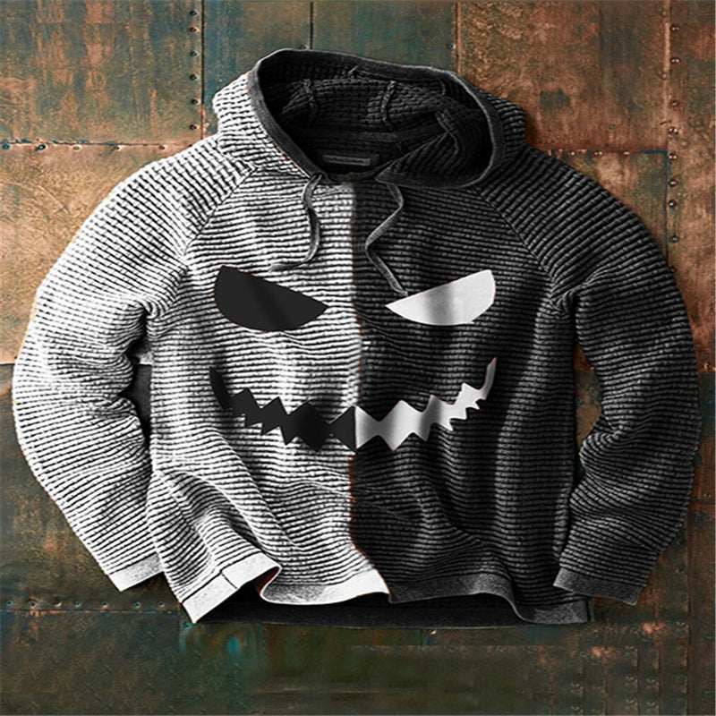 Halloween men’s new pumpkin digital print hooded sweatshirt - Grey / S