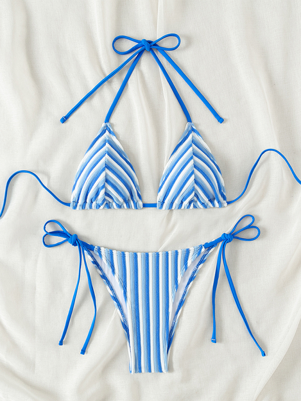 Halter neck bikini summer beach vacation swimsuit - Blue / XS