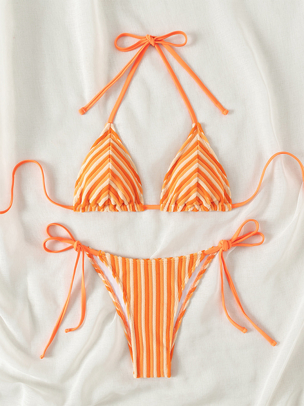 Halter neck bikini summer beach vacation swimsuit - Orange / XS
