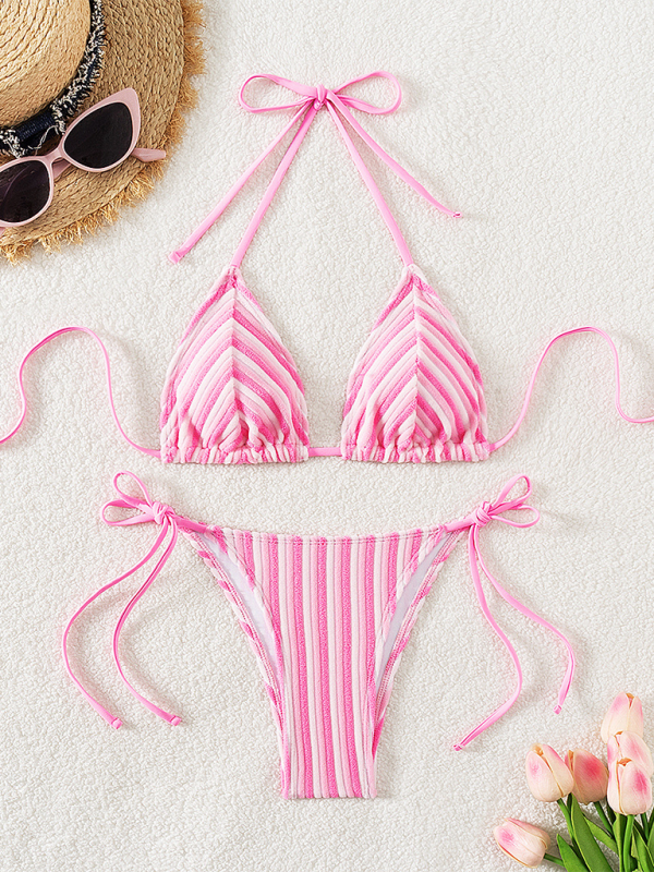 Halter neck bikini summer beach vacation swimsuit - Pink / XS