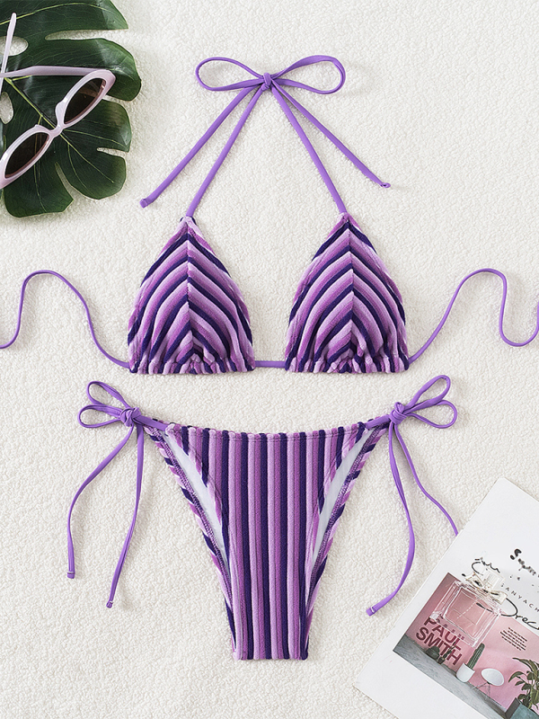 Halter neck bikini summer beach vacation swimsuit - Purple / XS