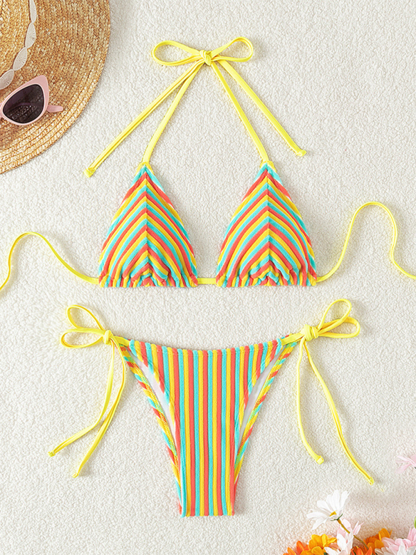Halter neck bikini summer beach vacation swimsuit - Yellow green / XS