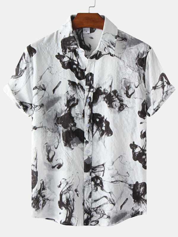 Hawaiian Style Casual Beach Vacation Printed Men’s Shirt - Black / M