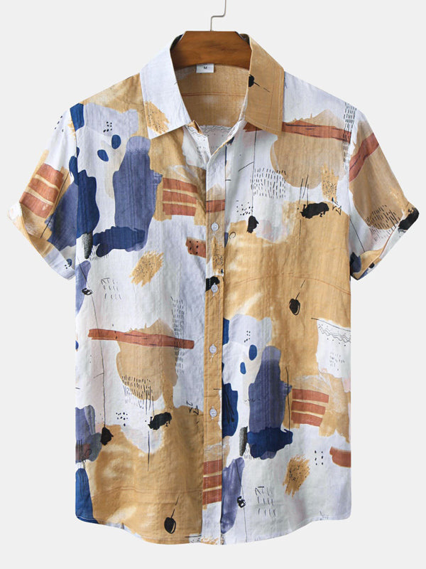 Hawaiian Style Casual Beach Vacation Printed Men’s Shirt - Blue grey / M