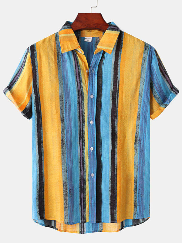Hawaiian Style Casual Beach Vacation Printed Men’s Shirt - Blue / M