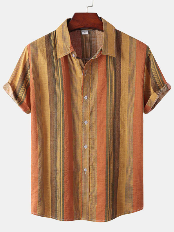 Hawaiian Style Casual Beach Vacation Printed Men’s Shirt - Brown / M