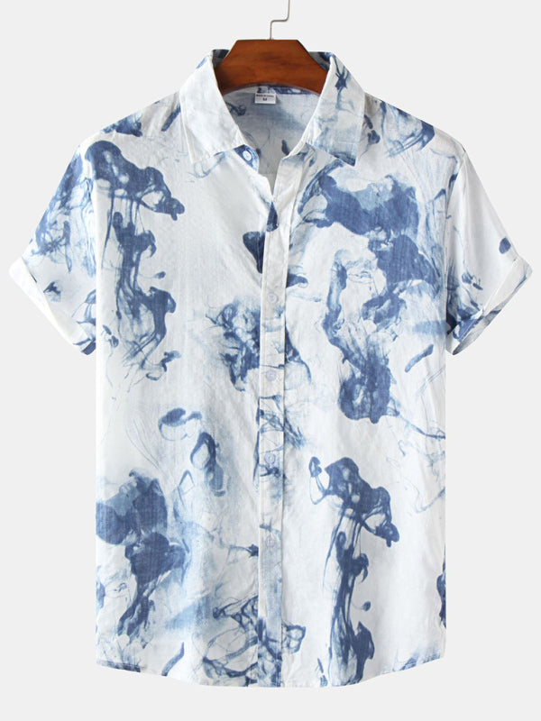 Hawaiian Style Casual Beach Vacation Printed Men’s Shirt - Cobalt blue / M